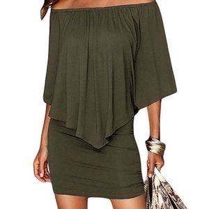 Army Green Off Shoulder Dress